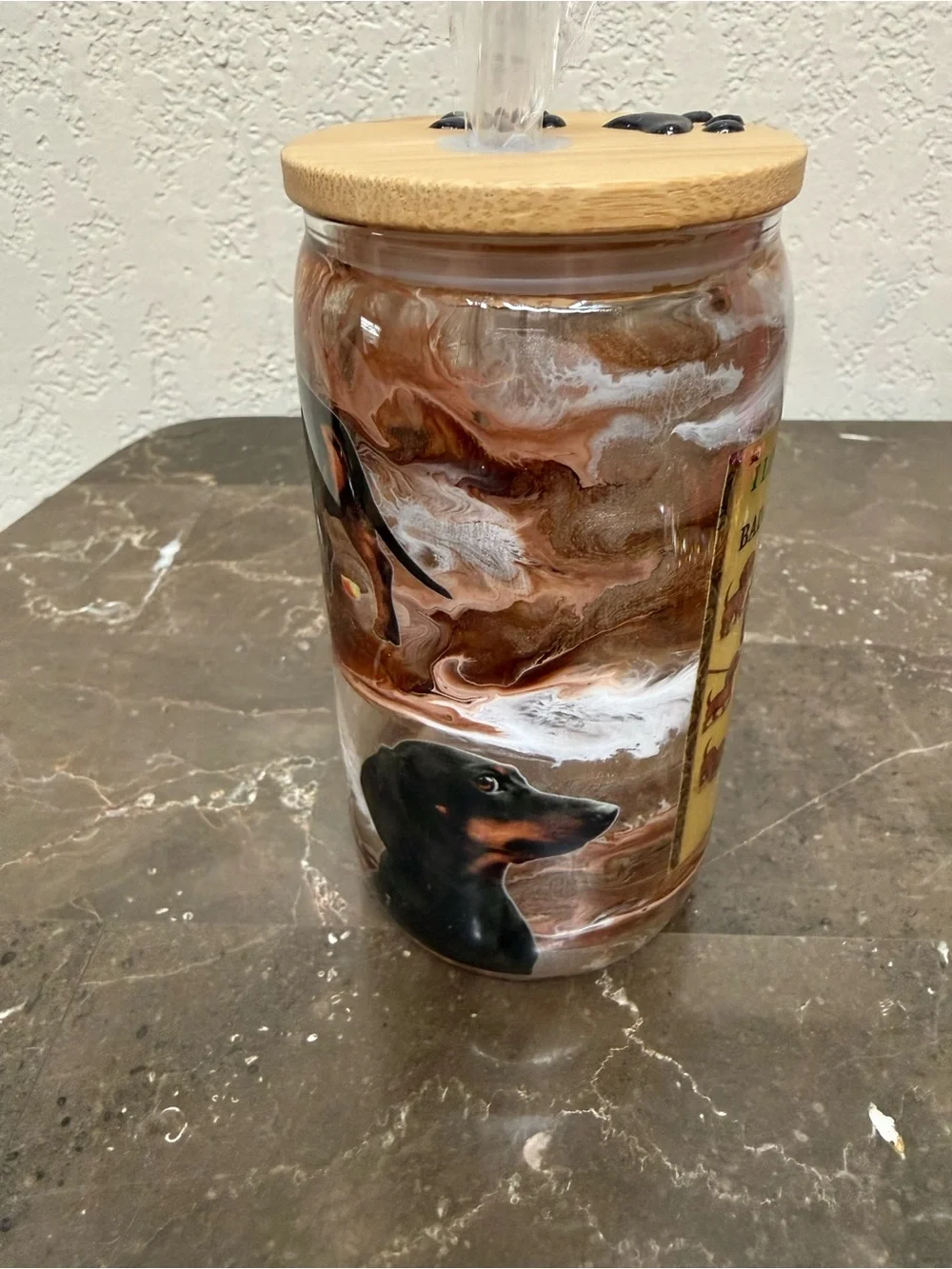 Bad Little Weenie Dachshund 12 oz Wine Glass Tumbler Cup with Lid Handmade
